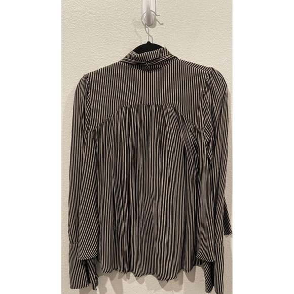 FREE PEOPLE Striped Black Cream Pleat Button Bell Sleeve Blouse - Picture 6 of 10